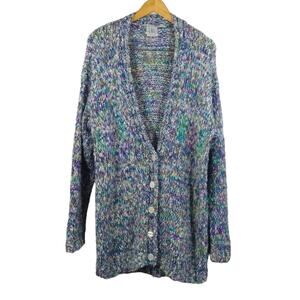 A Vintage VTG CHU Mohair Multicolor Button Down Knit Long Cardigan Sweater M